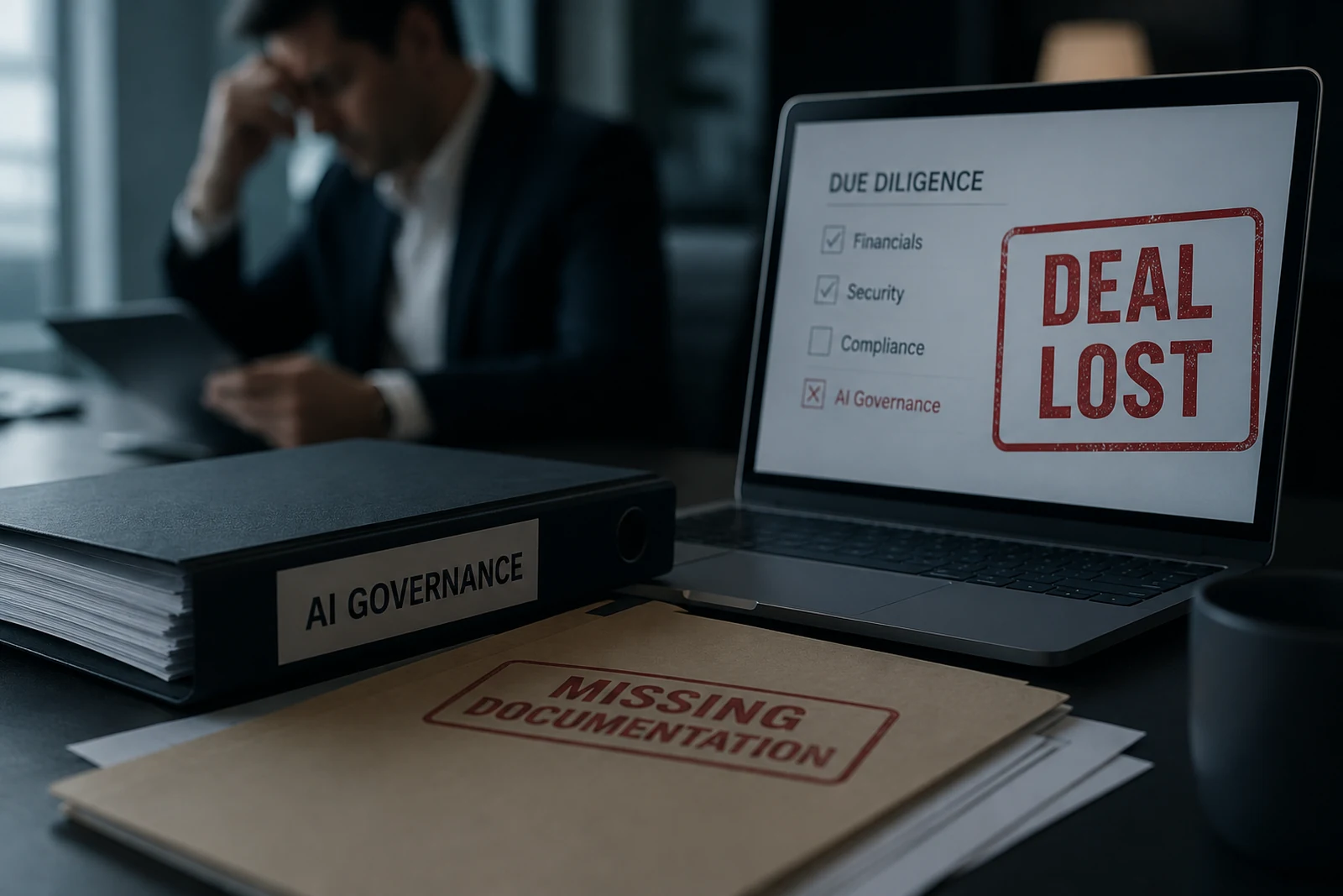 Due diligence checklist with AI governance unchecked and a deal marked lost